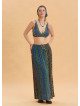 Navy Blue Long Skirt with Elastic Waist and Deep Slit 4502